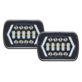 

55W 5x7 Led Headlight White Drl Amber Turn Signal For Jeep Wrangler Yj Cherokee Xj Trucks H4 Led Square Headlights