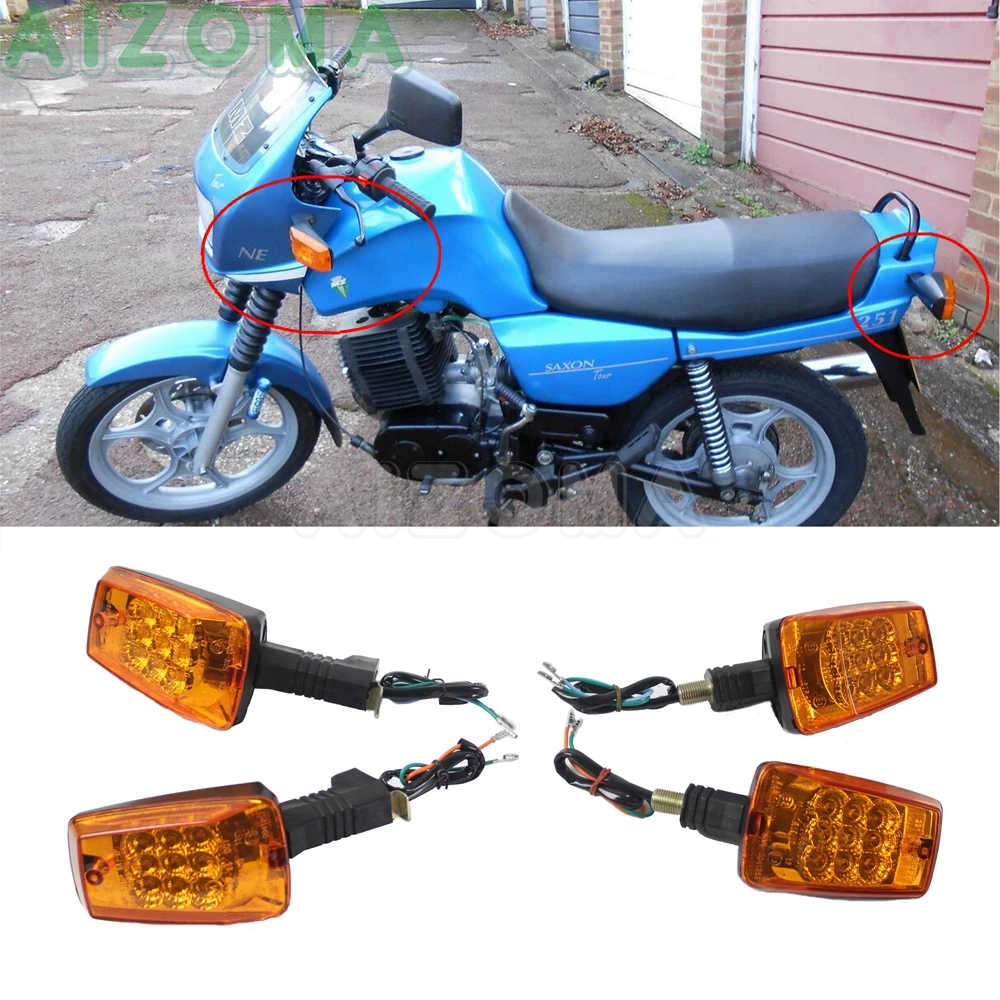 

4pcs Motorcycle 12V Amber Indicator Front & Rear LED Blinker For MZ ETZ 251 E-mark E3, SAE DOT Approved Turn Signal Light