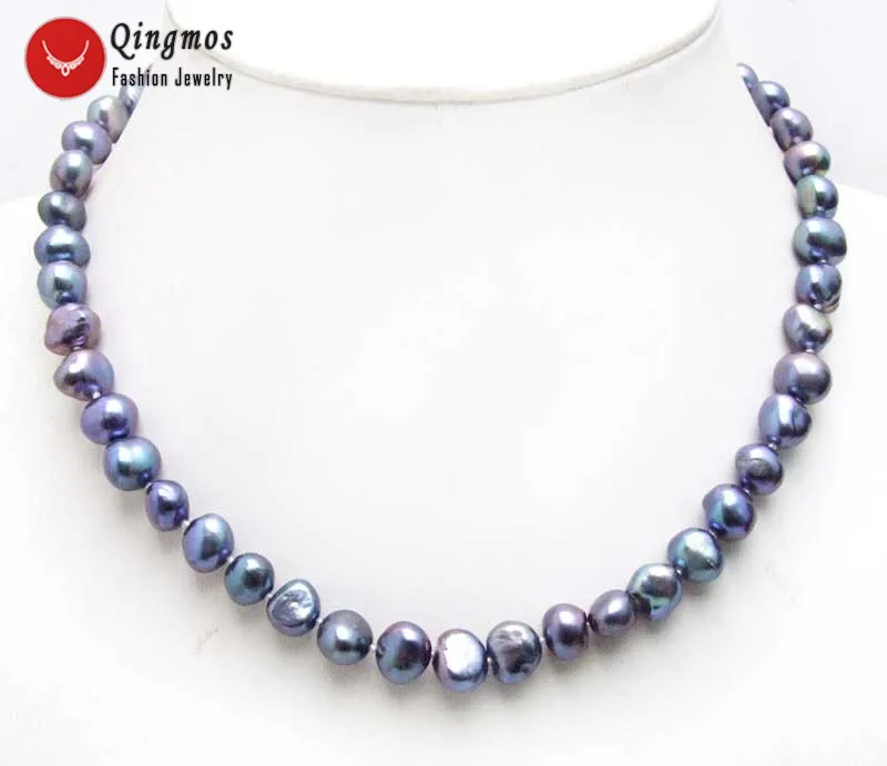 

Qingmos 8-9mm Freshwater Natural Black Pearl Necklace for Women with Baroque Pearl Necklaces 17" Chokers Fine Jewelry nec6141