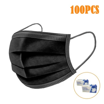 

100pcs Black Disposable Masks For Face Earloop Masks Dustproof Nonwoven Fabric Breathable Masker 3 Ply Filter Masken Mascarilla
