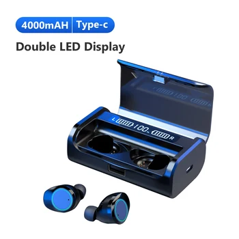 

TWS Bluetooth 5.1 in Ear Wireless Earbuds LED Power Display IPX7 Waterproof Headphones Touch Control with 4000mAh Charging Case
