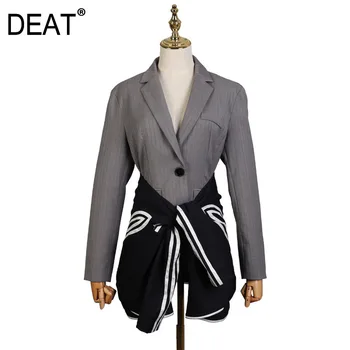 

DEAT 2020 New Spring Single Breasted Contrat Colors Bow High Waist OL Suit Cover Hips Sexy Female Jacket WC77502L Two Pieces Set