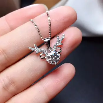 

18K White Gold Plated 925 Sterling Silver Deer Diamond D Color Brilliant Cut 1 Carat Moissanite Pendant Necklace Women Jewelry