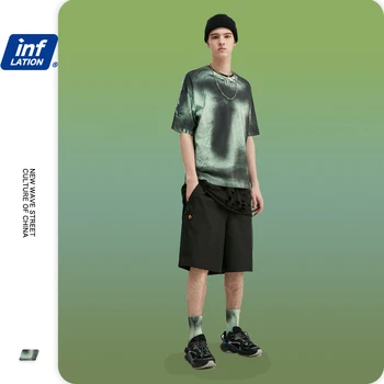 

INFLATION Men Tshirt Spray-painted Street Wear Hip Hop Men T shirt Tie Dye Men Oversized Tshirt Cotton Tshirt 1137S20