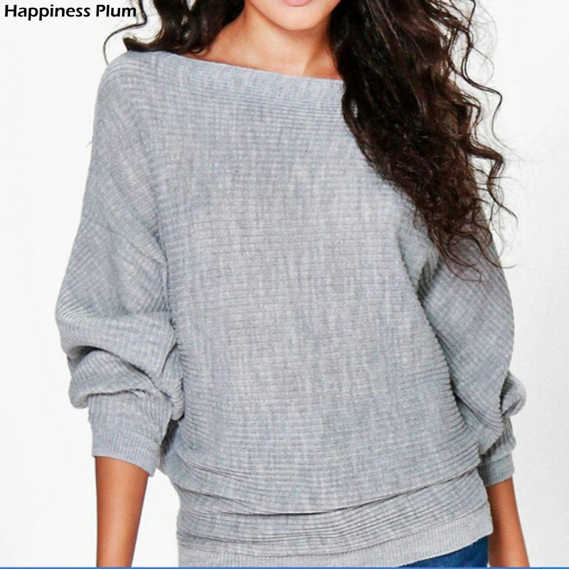 

Women Casual Loose Sweaters Autumn Winter Long Batwing Sleeve Solid Color Pullovers Woman Thin Sweater Jumper For Lady