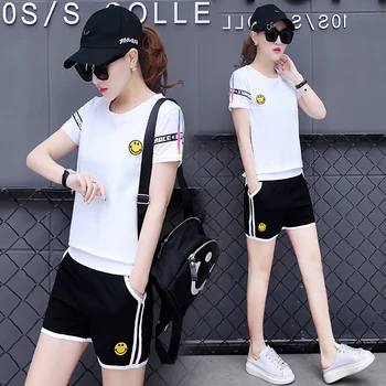 

2020 korean style women fashion clothing summer two piece set top and pants 2 piece set women shorts sweat suits
