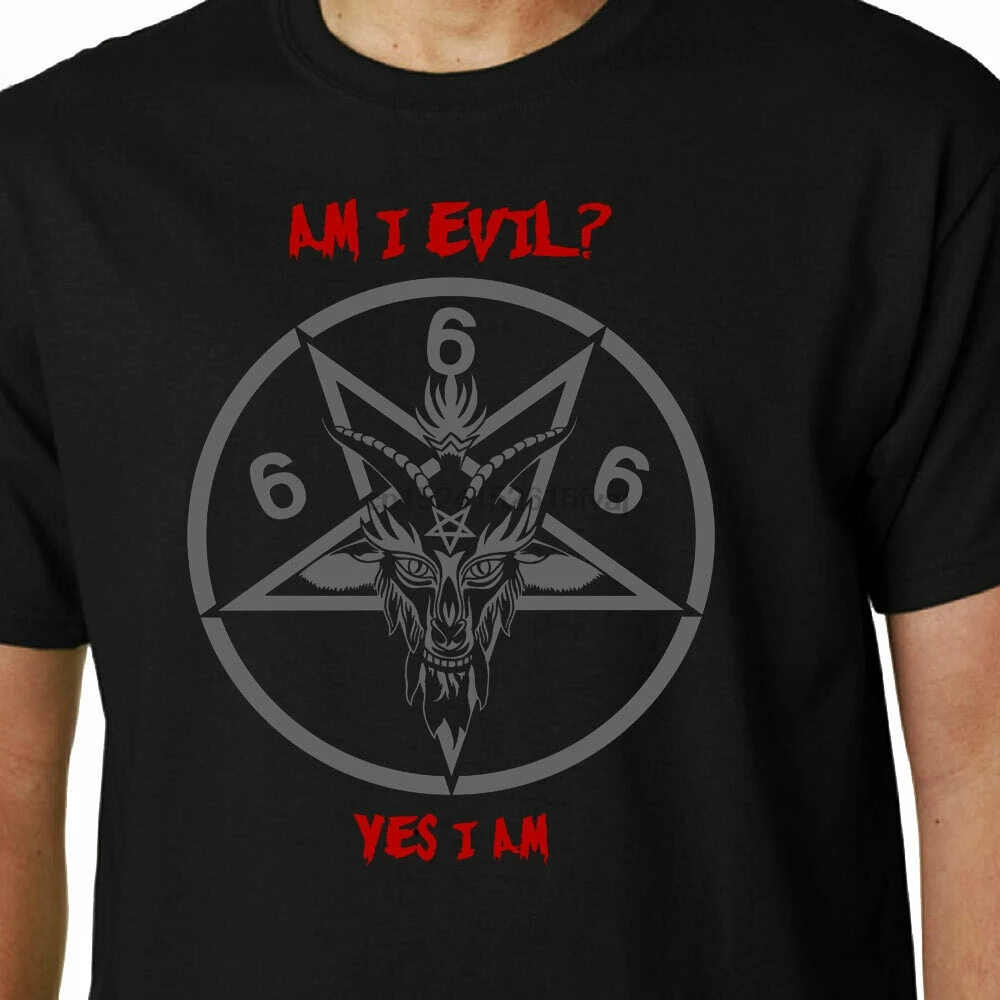 Футболка сатана лавя из тяжелого металла с надписью I Evil Yes Am | Мужская одежда