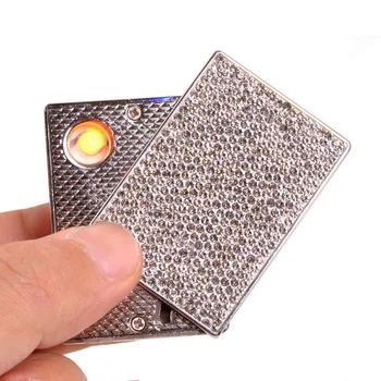 

New USB Charge Diamond Lighter Tungsten Wire Electronic Cigarette Lighters Double-sided Rhinestone Windproof Portable Mrs Gift