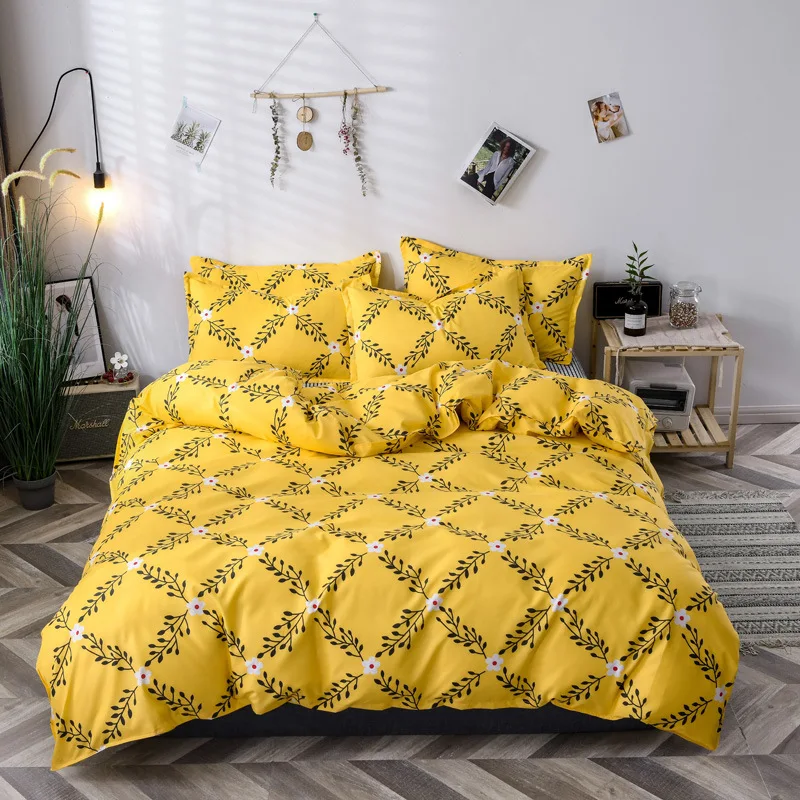 

Chinese sunflower 4-piece set of matte active pure cotton simple wind bedding quilt cover sheet 4-piece set