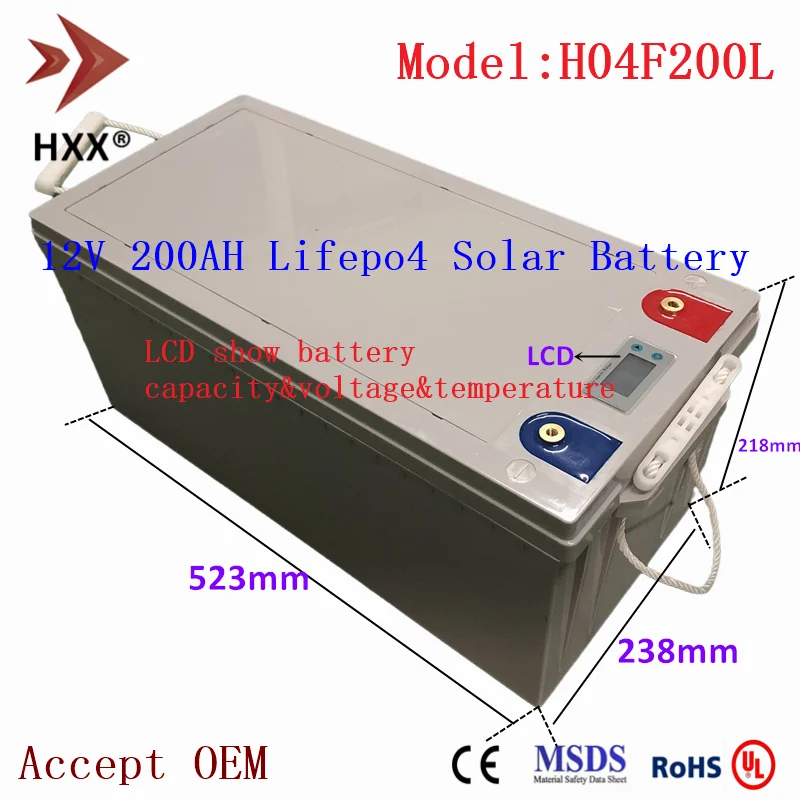 

12V 200AH 2560W Lifepo4 Battery with LCD Deep Cycle Free Maintenance for UPS Camper Caravan RV Solar Energy Storage System