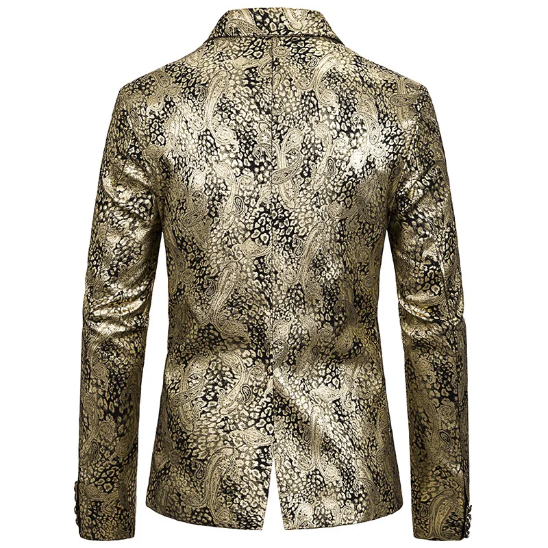 Мужской костюм slim fit модный принт Золотое Тиснение костюм платье представление пальто