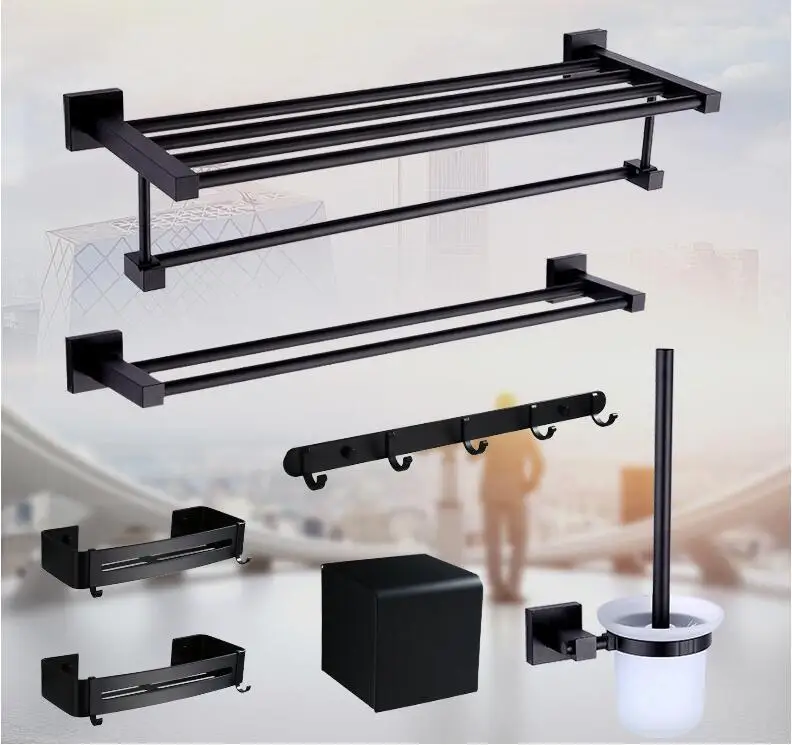 Price Bathroom Accessories Towel Rail Paper Holder,Towel Rack,Toilet Brush holder ,Towel Holder Aluminum Black bathroom Hardware set