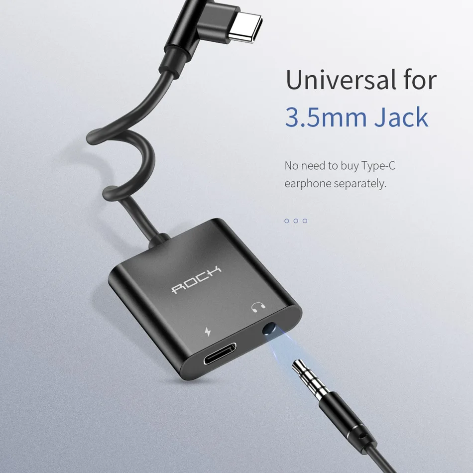 ROCK 2в1 usb type C адаптер type-C до 3,5 мм разъем для наушников вспомогательный конвертер 3A PD Быстрая зарядка аудио кабель для huawei Xiaomi Phone