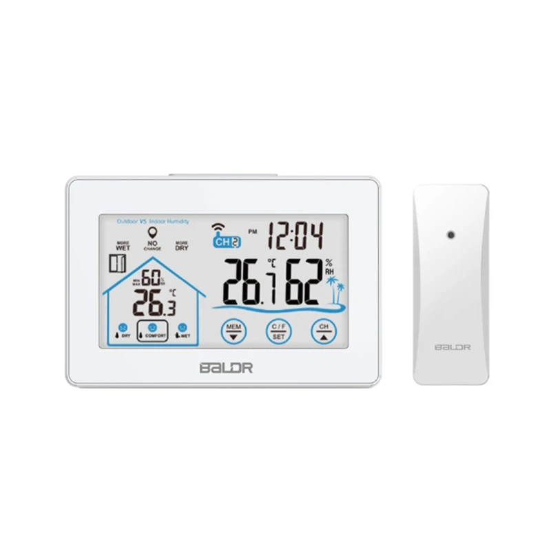 Baldr Weather Station Touch Screen In/Outdoor Thermometer Hygrometer  Forecast Calendar Comfort Indicator Wireless Remote Sensor - AliExpress