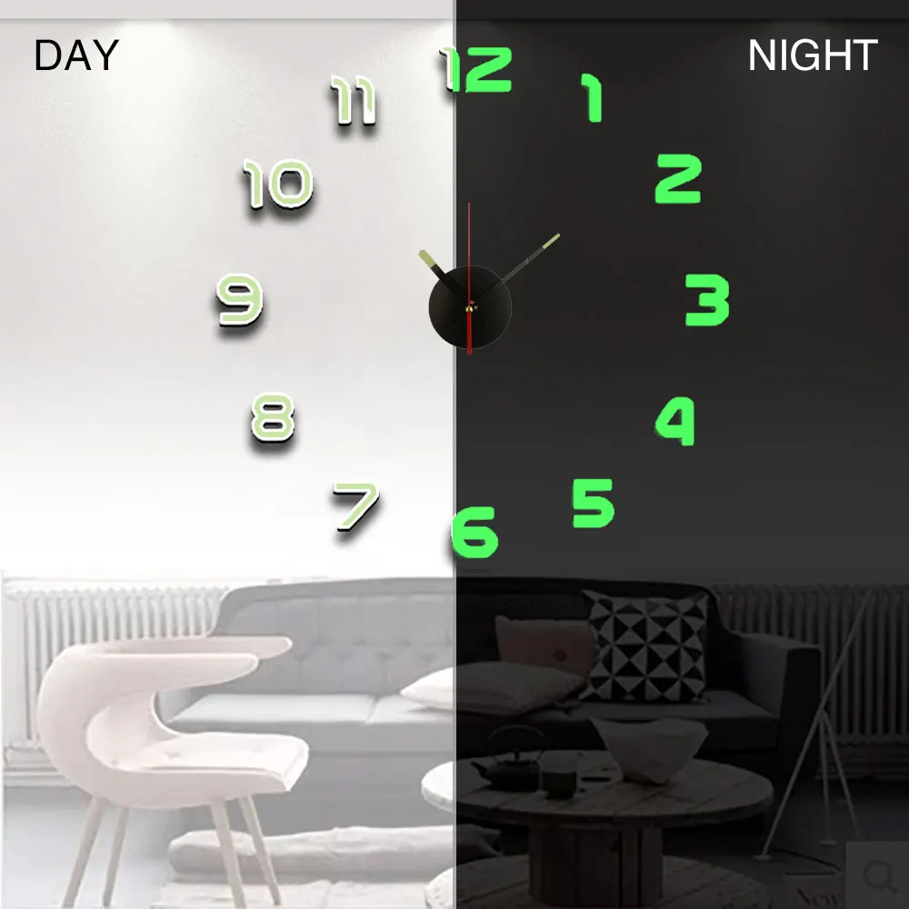 DIY Clocks Removable Art Decal Home Decor Living Room Quartz Needle Hot 3D Luminous Wall Clock Mirror Wall Stickers Creative 1