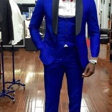 Королевские синие свадебные приталенные смокинги костюмы для мужчин жениха мужской костюм из трех предметов дешевые строгие костюмы для выпускного(куртка+ брюки+ жилет+ галстук