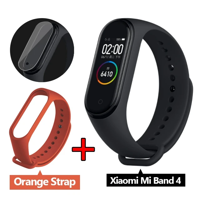 add orange strap Xiaomi mi Band 4 Smart band 4 цветной экран Браслет Пульс фитнес музыка Bluetooth 50 м водонепроницаемый xiaomi браслет 4 mi Band - Цвет: add orange strap