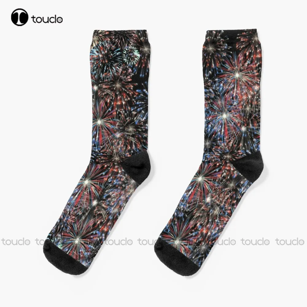 

Fireworks Design T Shirt Socks Boys Socks Personalized Custom Unisex Adult Teen Youth Socks 360° Digital Print Christmas Gift