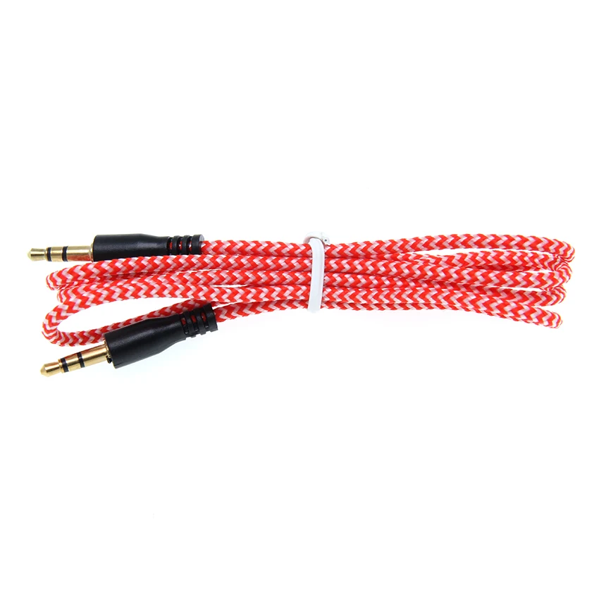Nylon Braid Jack Audio Cable 3 5 Mm To 3 5mm Car AUX Cable 1M Headphone Extension Code for Phone Car Headset Speaker 300pcs