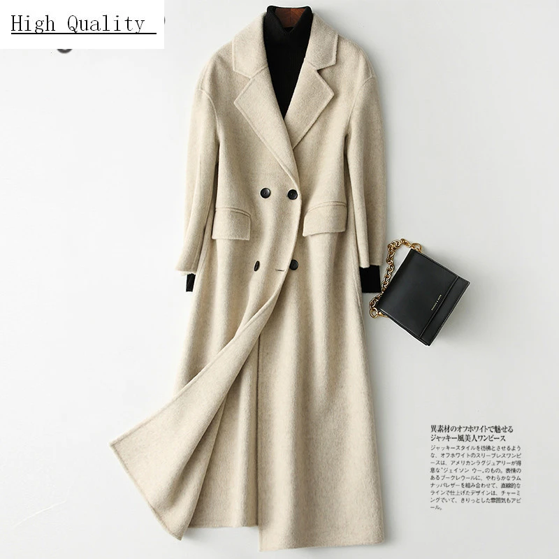 

Autumn Winter Coat Women Real Wool Coat Female Long Jackets Korean Elegant Alpaca Woolen Jacket Clothes Overcoat 18866