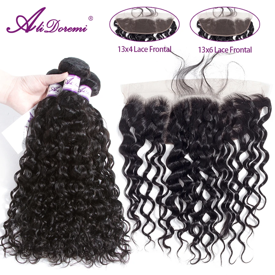 

Alidoremi 13x6 13x4 Peruvian Water Wave With baby hair 3 Bundles With Lace Frontal Closure Hair Weave Bundles Remy Human Hair