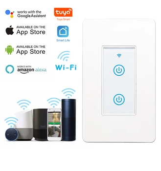 

110V WiFi Smart Touch panel Light Switch work with google home alexa Amazon Tuya smart life APP remote control timing 1/2 gang