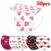 10/50pcs Valentine's Day Disposable Face Mask For Adult Heart Print Masks Sweet Couple Non Woven 3Ply Filter Earloops Mouth Mask 1