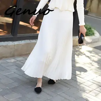 

High Elastic Waist Pleated Loose Fit Long Half-body Skirt Black Women Fashion Tide All-match New Spring Autumn 2019