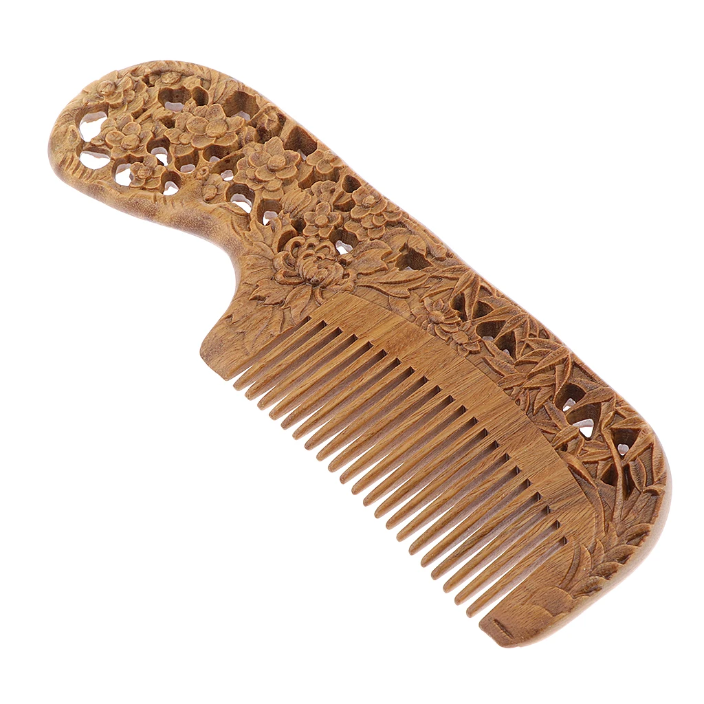 Antique Natural Sandalwood Wood Carving Comb Wide Tooth Anti-static Massage