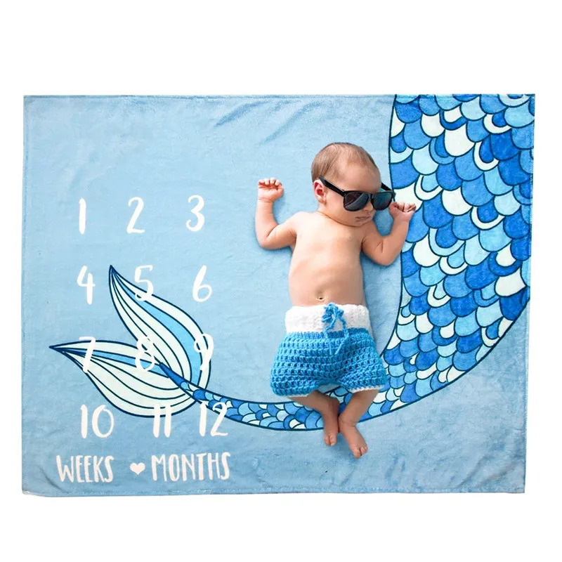 Fish Tail Flannel Baby Milestone Blanket Newborn Photography Props (7)