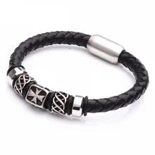 Новинка 21,5 см, модный мужской браслет в стиле панк из натуральной кожи, высокое качество, магнитная застежка, подарок на день отца