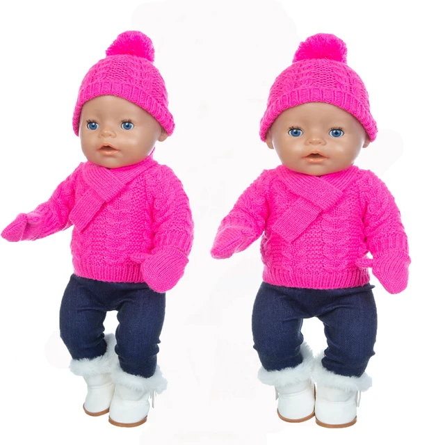 1Set Sweater Suit+hat+scarf +gloves Fit 17inch 43cm Doll Clothes Born Baby Suit For Baby Birthday Festival Gift 4