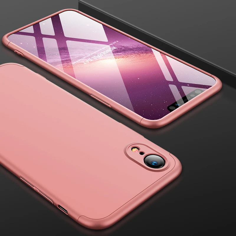 360 градусов чехол для Apple iphone 11 Pro Max 8 7 6 6S Plus 5 5S SE X XR XS Max чехол 3 в 1 Жесткий PC защитный матовый чехол - Цвет: Розовый
