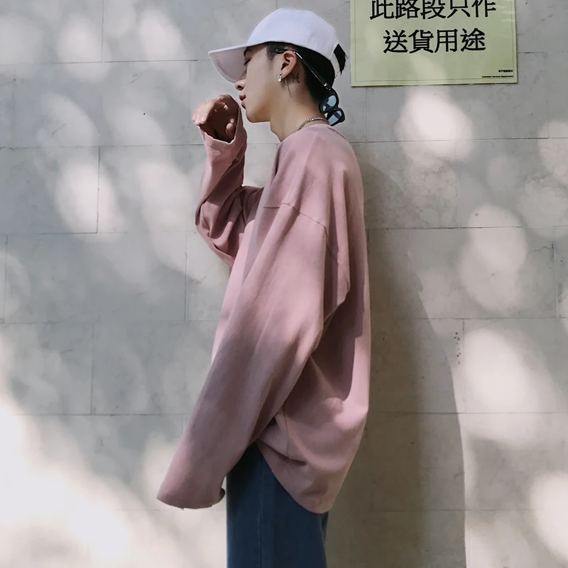 2019 Men's Summer New Casual Solid Color Long-sleeved Round Neck T Shirt Loose Temperament Trend Cotton Harajuku Tshirt 2019 Men's Summer New Casual Solid Color Long-sleeved Round Neck T Shirt Loose Temperament Trend Cotton Harajuku Tshirt