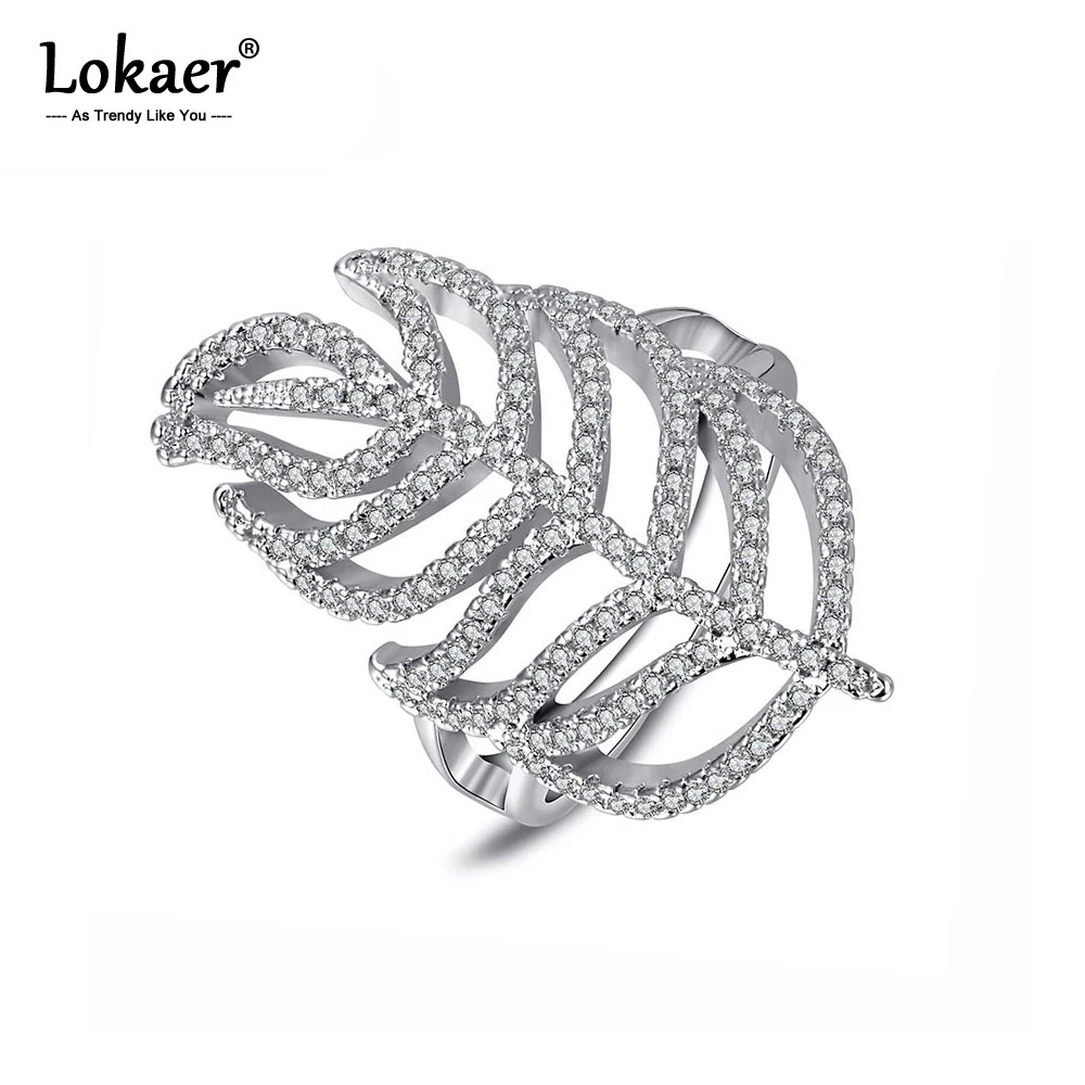 Lokaer Trendy Feather Rings Bands Jewelry For Women White Gold Mosaic Cubic Zirconia Wedding Finger Anniversary LR17179 | Украшения и