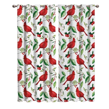 

Cute Christmas-Themed Linnet And Holly Patterns Blackout Window Curtains Living Room Curtain Kitchen Blackout Curtains