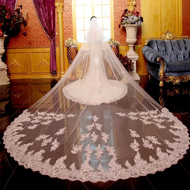Кружево, как на фото свадебная фата длиной 3 метра с расческой vestido de noiva роскошный соборный длина белая свадебная фата