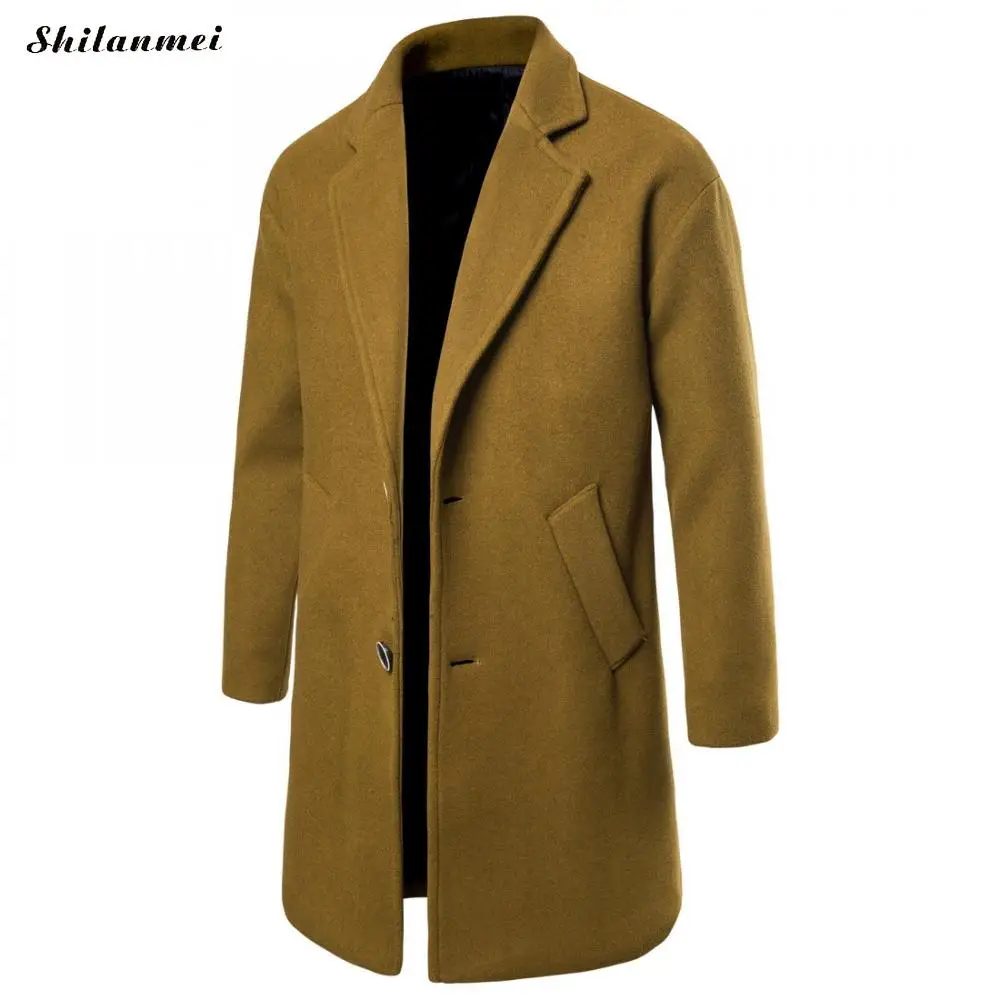 Turn Down Collar Long Sleeve Winter Coat Korean Style Men'S Coat Men Solid Autumn Overcoat Men Casual Long Jacket Abrigo Hombre