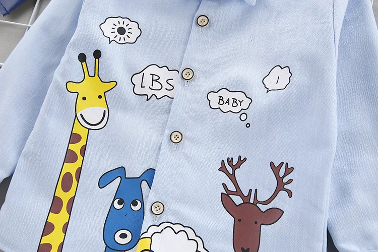 Children Spring And Autumn Childrenswear BOY'S Shirt Baby Casual Tops Cartoon Giraffe Shirt Spring Clothing Thin Fold-down Colla