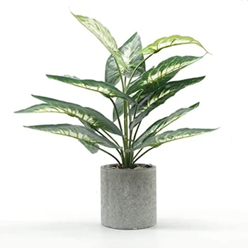 

2Pcs 15.7Inch Artificial Potted Green Leaf Plant in Pulp Pot for Desk Top Decor in Home and Office(Taro Leaf)