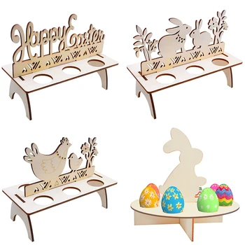 

Wooden Easter Egg Shelves Easter Party Decoration DIY Bunny Chick Pattern DIY Eggs Rack Display Stand Easter Decoration for Home