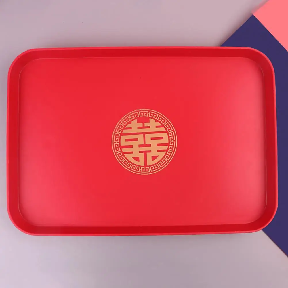 Hot Chinese Red Wooden Tray Oblong Round Toast Xi Tray Hotel Wedding Wedding Tea Festive Display Ceremony