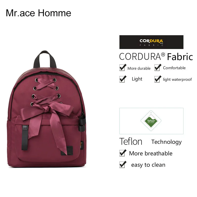 Mr. ace Homme милый рюкзак с бантом женская сумка для колледжа для девочек kawaii Школьный Рюкзак холщовый рюкзак для женщин - Цвет: Wine Red