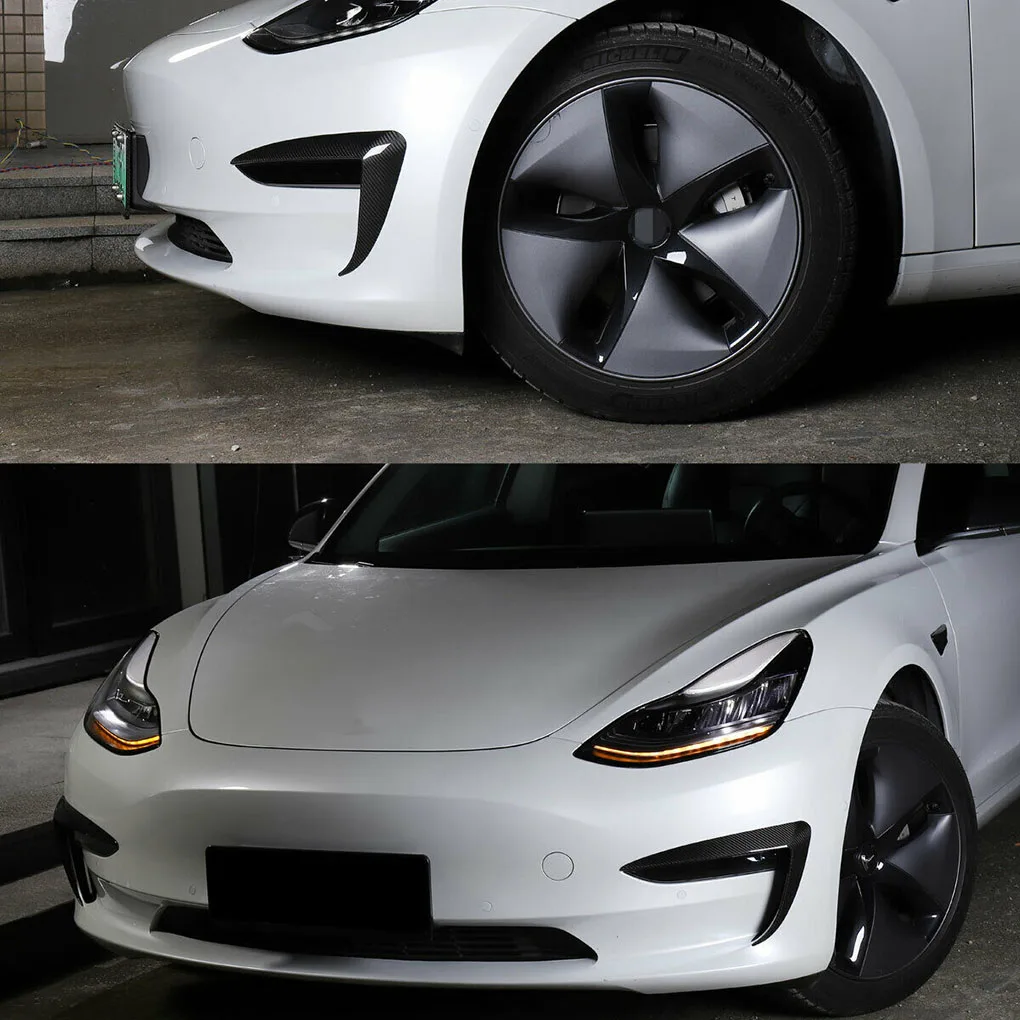 Замена для Tesla модель 3 2 шт./компл. отделка переднего бампера углеродного волокна декоративная крышка плавник