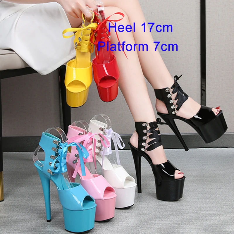 Women's Pole Dance Gladiato Sandals 15CM Clear High Heels Ladies Sandals Platform Thick Bottom Stripper Shoes women high heels platform high heels sandals platform sandals
