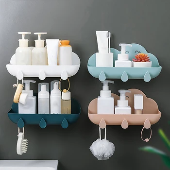 

Bathroom Wall-Mounted Storage Shelf Shower Gel Shampoo Storage Rack With Hook Kitchen Debris Storage Rack