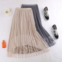 Зимняя эластичная плиссированная трапециевидная юбка миди с высокой талией из тюля и пайетками для женщин; цвет черный, коричневый, серый, бежевый; женские юбки; saia
