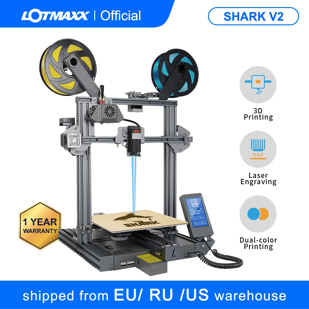 3D-принтер LOTMAXX Shark V2 с двойным Экструдером лазерная гравировка и двухцветная