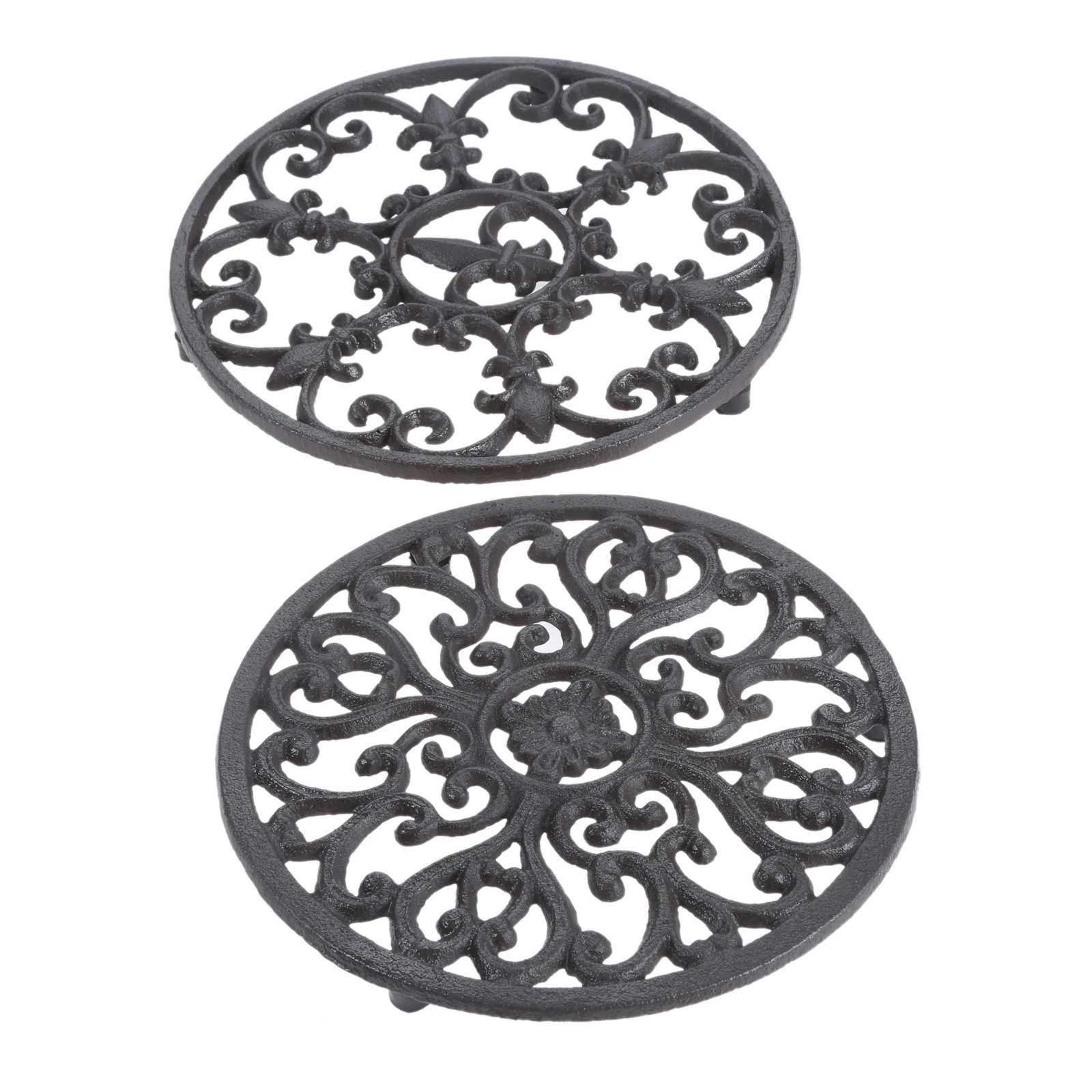 1pc Cast Iron Teapot Trivet Vintage Exquisite Brown Round Pot Holder Hollow Mat Insulation Pad Table Decor Kitchen Teaware Retro teapot warmers,wood teapot mat