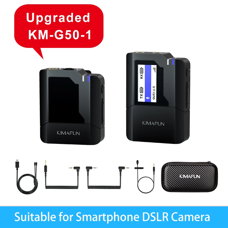 KIMAFUN 2.4G Lavalier Wireless Microphone System Transmitter Kit Vlog Video Recording Interview Mic for DSLR Camera Smartphone 